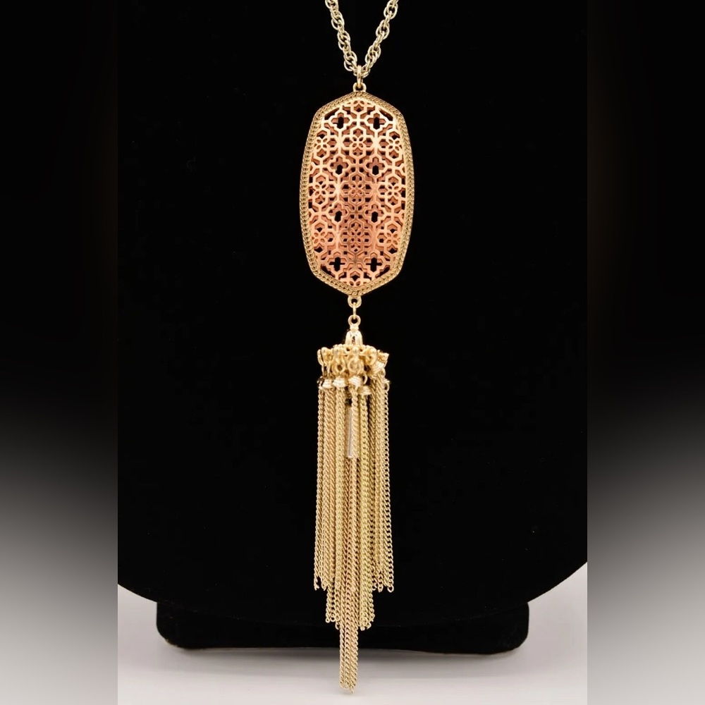 Kendra Scott Rayne Tassel Pendant Necklace in Rosegold Filigree Mix